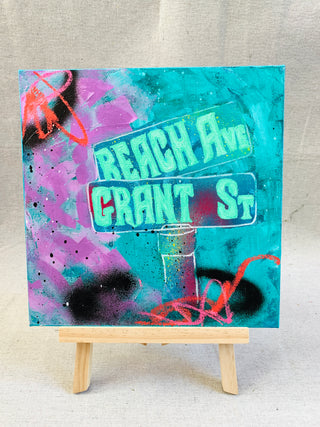 Grant Street Beach Sign No.6 | 10 x 10" | Oil/Mixed Media on Canvas