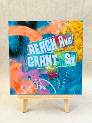 Grant Street Beach Sign No.1 | 10 x 10" | Oil/Mixed Media on Canvas