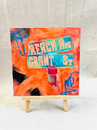 Grant Street Beach Sign No.2 | 10 x 10" | Oil/Mixed Media on Canvas