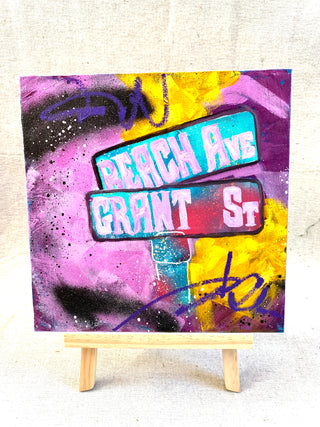 Grant Street Beach Sign No.3 | 10 x 10" | Oil/Mixed Media on Canvas