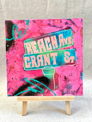Grant Street Beach Sign No.4 | 10 x 10" | Oil/Mixed Media on Canvas