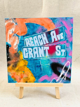 Grant Street Beach Sign No.5 | 10 x 10" | Oil/Mixed Media on Canvas
