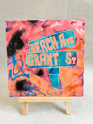 Grant Street Beach Sign No.8 | 10 x 10" | Oil/Mixed Media on Canvas