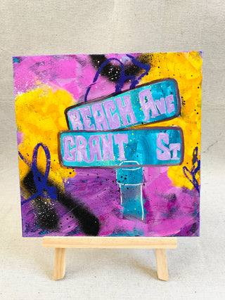 Grant Street Beach Sign No.9 | 10 x 10" | Oil/Mixed Media on Canvas