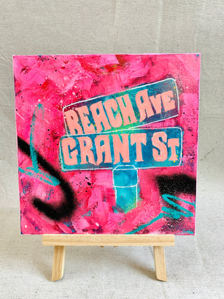 Grant Street Beach Sign No.10 | 10 x 10" | Oil/Mixed Media on Canvas